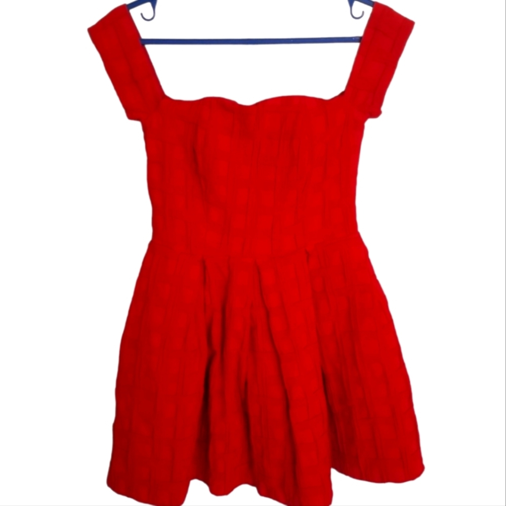 FLAMING red off-shoulder flared mini dress